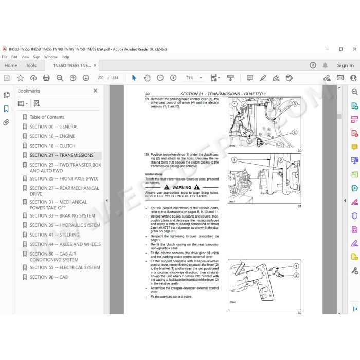 New Holland Tractor TN55D TN65D TN70D TN75D service manual