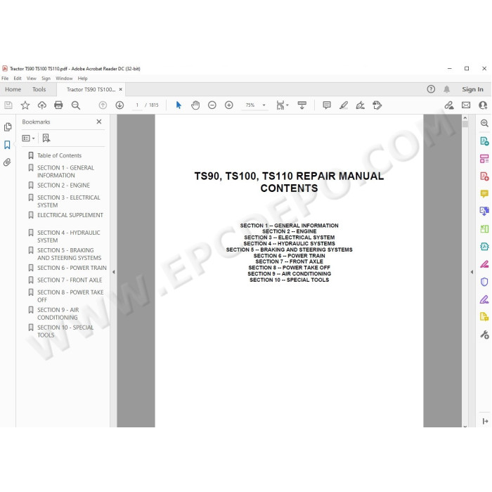 New Holland Tractor TS90 TS100 TS110 service & repair manual