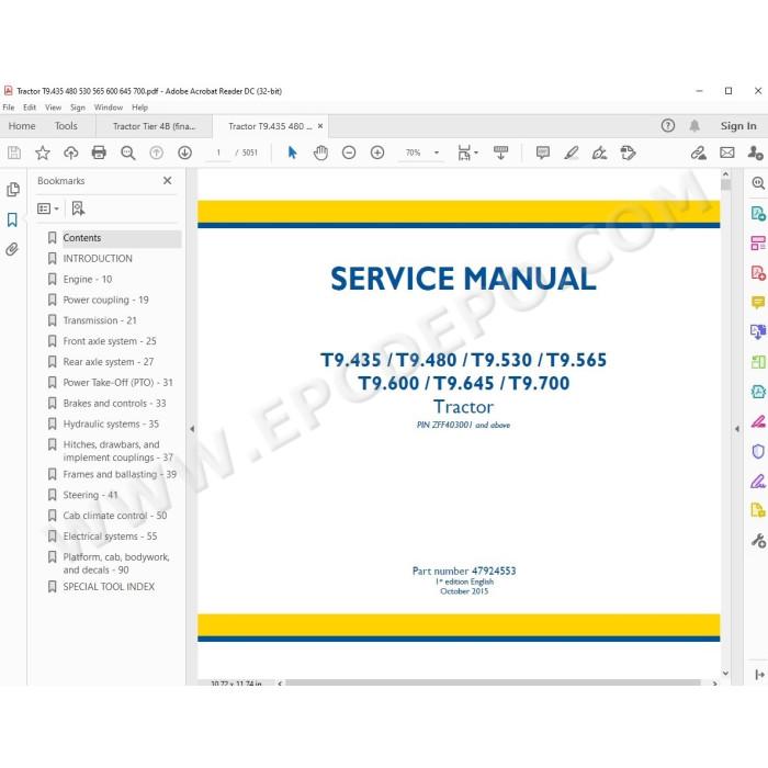 New Holland Tractor T9.435 T9.480 T9.530 service manual