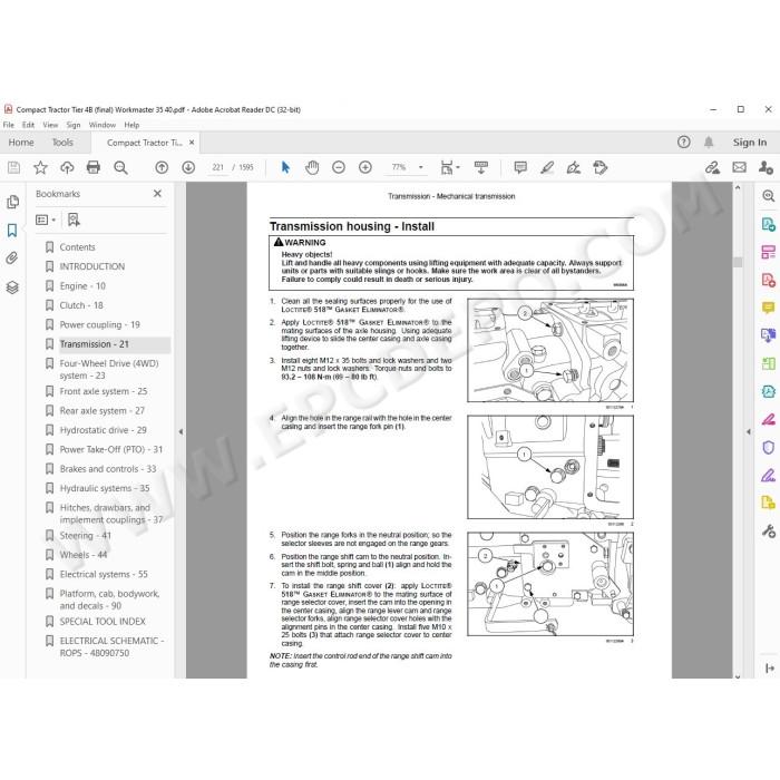 New Holland Tractor Workmaster 35 40 Tier 4B service manual