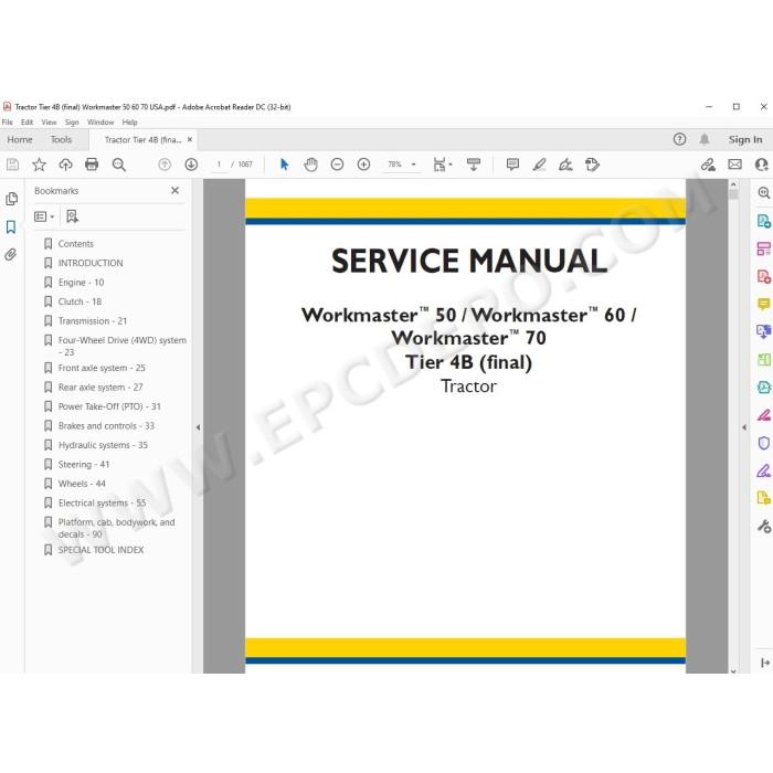 New Holland Tractor Workmaster 50 60 70 Tier 4B service manual
