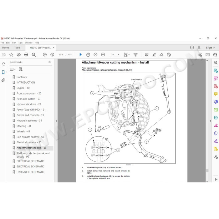 New Holland Self-Propelled Windrower H8040 service manual