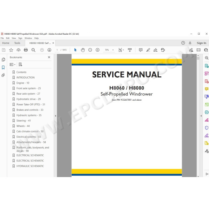 New Holland Self-Propelled Windrower H8060 H8080 service manual