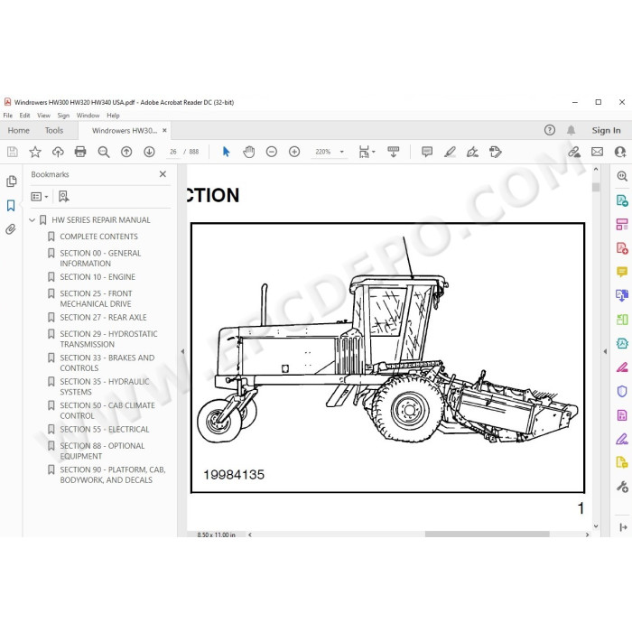 New Holland Self-Propelled Windrower HW300 HW320 HW340 service manual