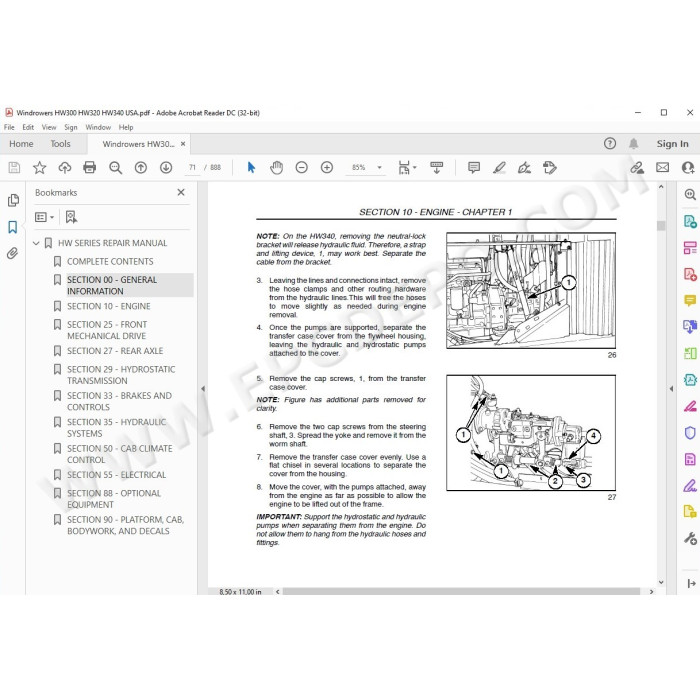 New Holland Self-Propelled Windrower HW300 HW320 HW340 service manual