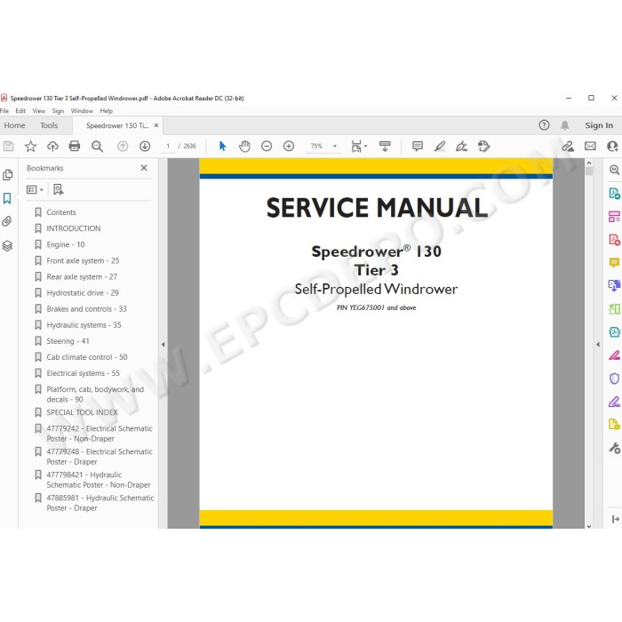New Holland Self-Propelled Windrower Speedrower 130 Tier 3 service manual