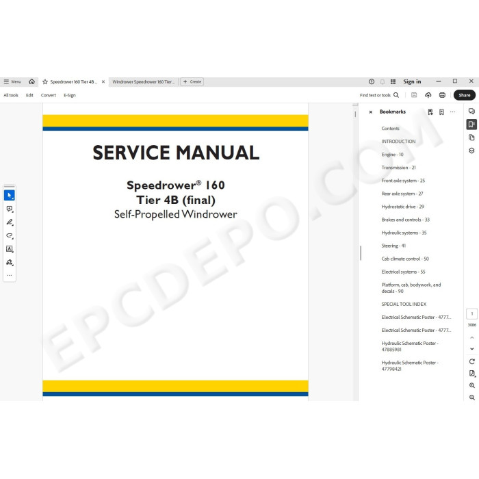 New Holland Self-Propelled Windrower Speedrower 160 Tier 4b service manual