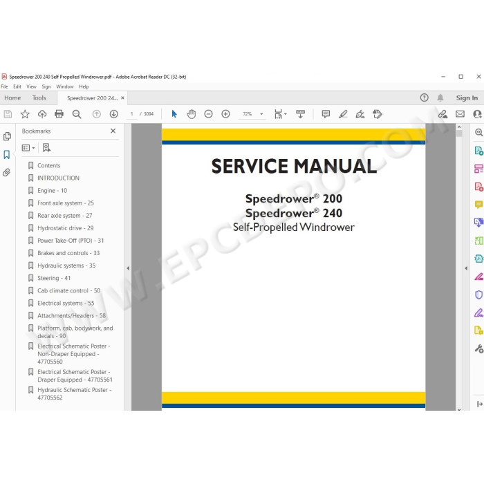 New Holland Self-Propelled Windrower Speedrower 200 240 service manual
