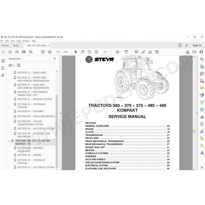 Steyr Tractor 360 370 375 485 495 Kompakt service manual