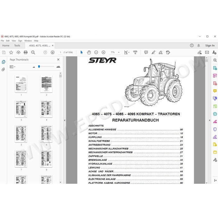 Steyr Tractor 4065 4075 4085 4095 Kompakt service manual DE