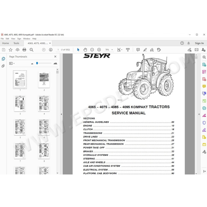 Steyr Tractor 4065 4075 4085 4095 Kompakt service manual