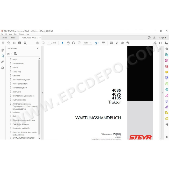 Steyr Tractor 4085 4095 4105 Kompakt service manual DE