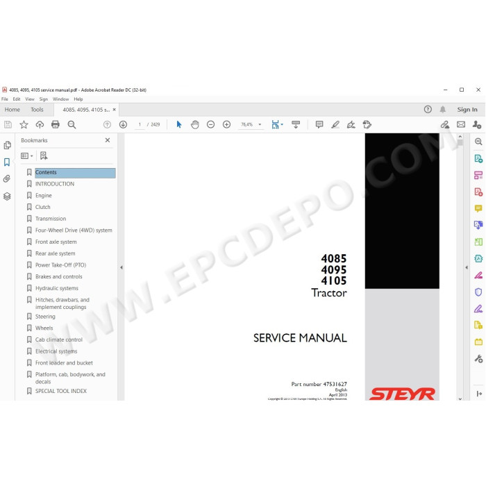 Steyr Tractor 4085 4095 4105 Kompakt service manual