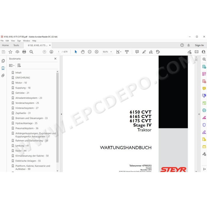 Steyr Tractor 6150 6165 6175 CVT Stage IV service manual DE