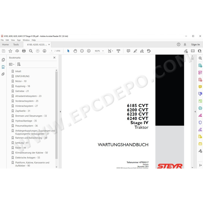 Steyr Tractor 6185 6200 6220 6240 CVT Stage IV service manual DE