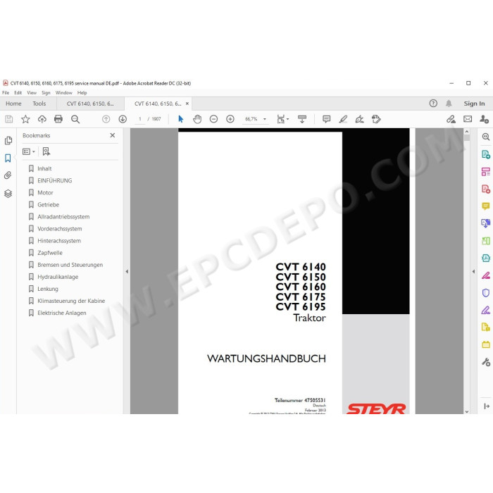 Steyr Tractor CVT 6140 6150 6160 6175 6195 service manual DE