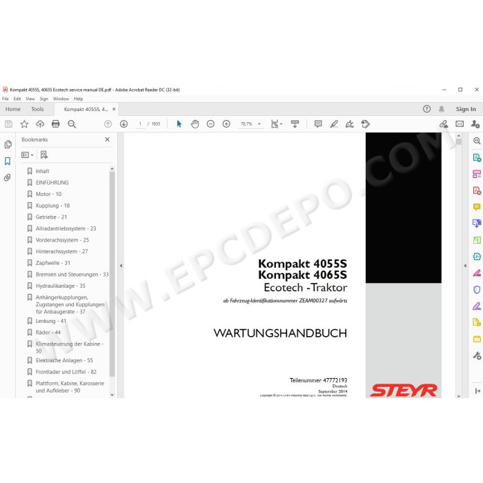 Steyr Tractor Kompakt 4055S 4065S Ecotech service manual DE