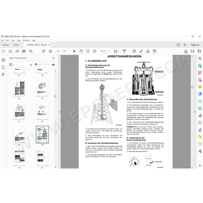 Steyr Tractor M968 M975 workshop service & repair manual DE