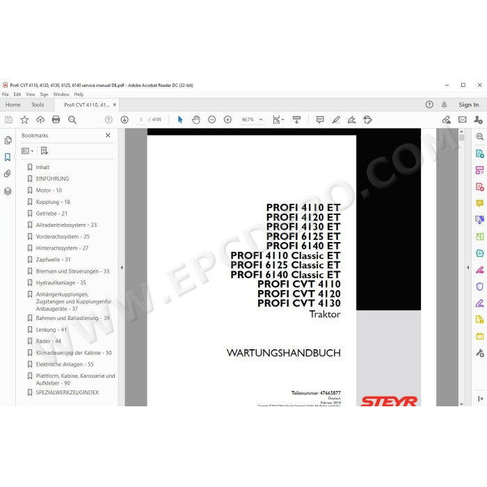 Steyr Tractor Profi 4110 4120 4130 6125 6140 service manual DE
