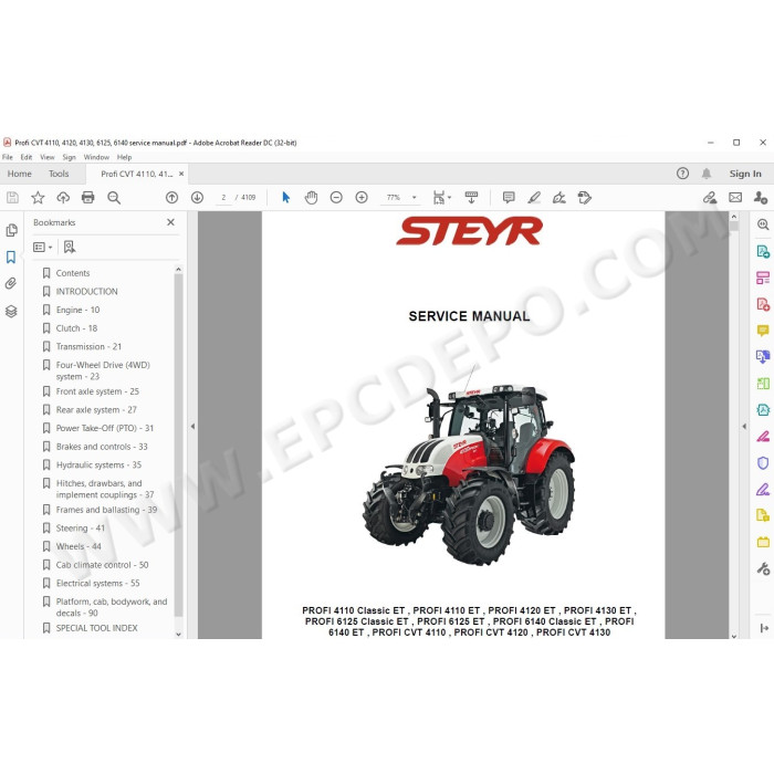 Steyr Tractor Profi 4110 4120 4130 6125 6140 service manual