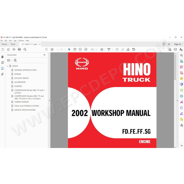 HINO TRUCK FD, FE, FF, SG, FA, FB 2002 SERVICE MANUAL