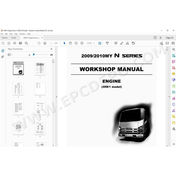 Isuzu N series 4HK1 Euro 5 engine workshop service manual