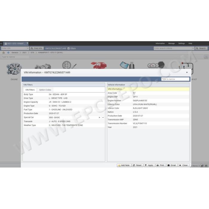 GENESIS NORTH AMERICA EPC PARTS CATALOG 2021