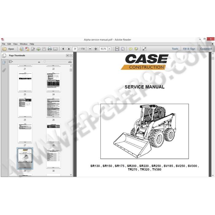 Case skid steer loader Alpha SR130 SR150 SR175 SR200 SR220 SR250 SV185 SV250 SV300 service manual