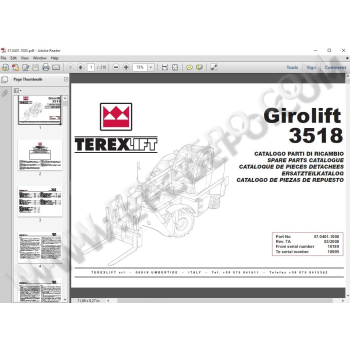 Genie / Terex Telehandler & Forklift EPC spare parts catalog