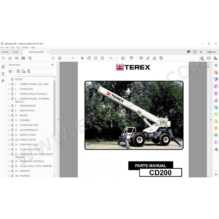Terex Rough Terrain Crane CD200 spare parts manual