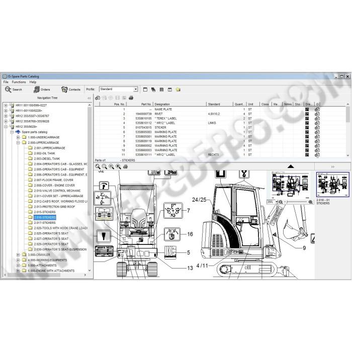 Terex Excavator HR11 HR12 HR13 HR14 HR16 HR18 parts catalog