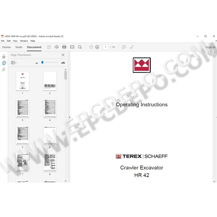 Terex Excavator HR20 HR22 HR31 HR32 HR42 parts catalog