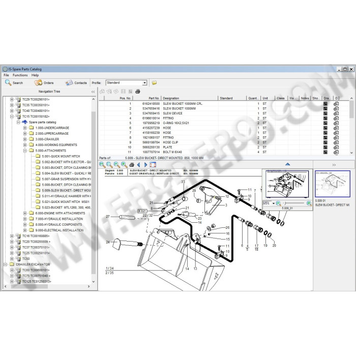 Terex Excavator TC15, TC16, TC20, TC25, TC29, TC35, TC37, TC48, TC50, TC60, TC75, TC125 EPC spare parts catalog