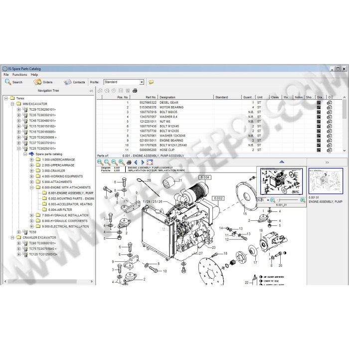 Terex Excavator TC15, TC16, TC20, TC25, TC29, TC35, TC37, TC48, TC50, TC60, TC75, TC125 EPC spare parts catalog