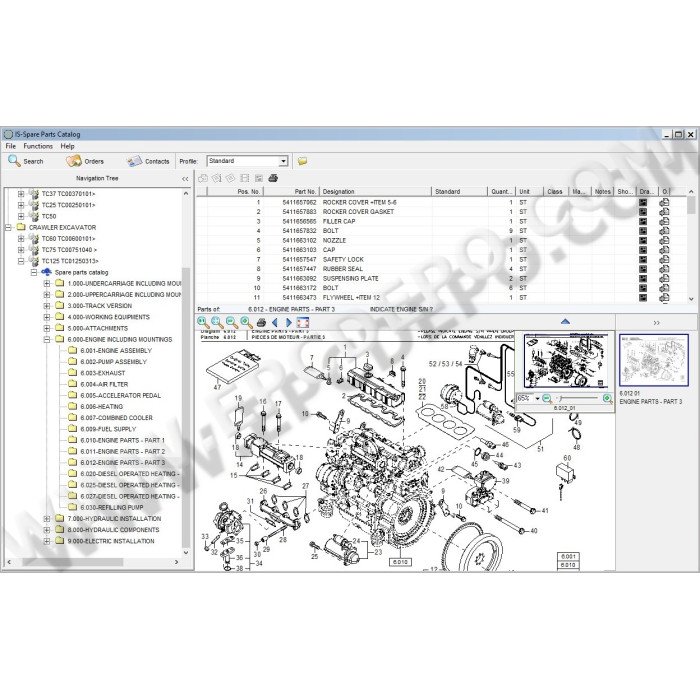Terex Excavator TC15, TC16, TC20, TC25, TC29, TC35, TC37, TC48, TC50, TC60, TC75, TC125 EPC spare parts catalog