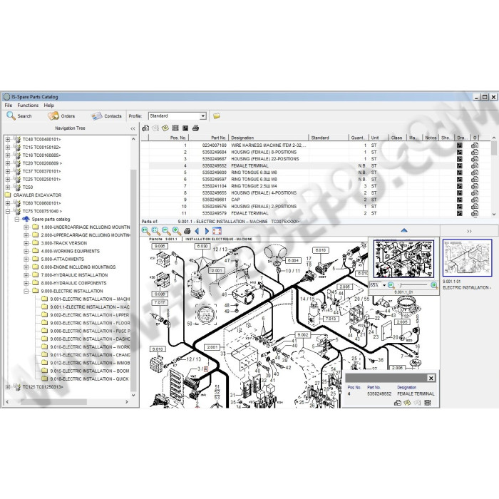 Terex Excavator TC15, TC16, TC20, TC25, TC29, TC35, TC37, TC48, TC50, TC60, TC75, TC125 EPC spare parts catalog