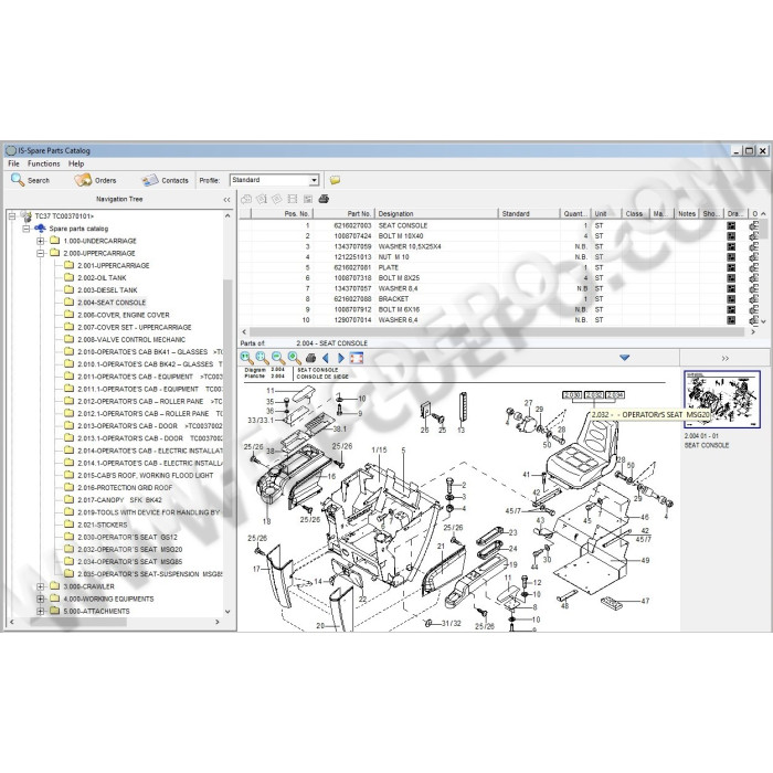 Terex Excavator TC15, TC16, TC20, TC25, TC29, TC35, TC37, TC48, TC50, TC60, TC75, TC125 EPC spare parts catalog