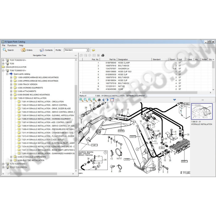 Terex Excavator TC15, TC16, TC20, TC25, TC29, TC35, TC37, TC48, TC50, TC60, TC75, TC125 EPC spare parts catalog