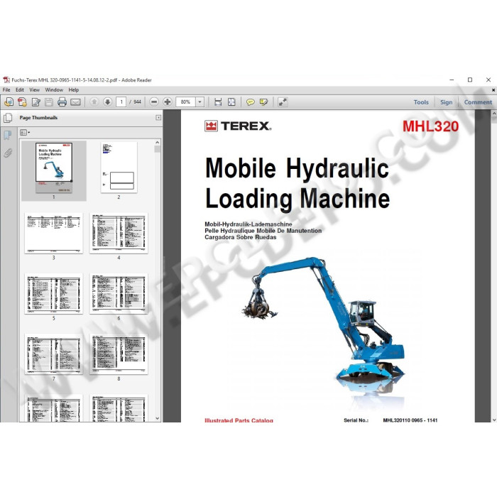 Terex Hydraulic Loading Machine MHL320 spare parts catalog