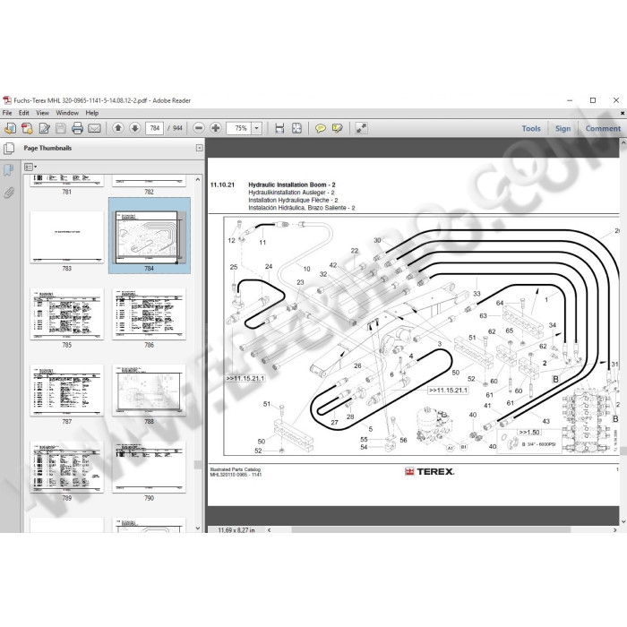 Terex Hydraulic Loading Machine MHL320 spare parts catalog