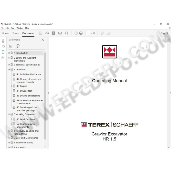 Terex Mini Excavator HR1.5 HR1.6 HR2.0 HR3.7 parts catalog