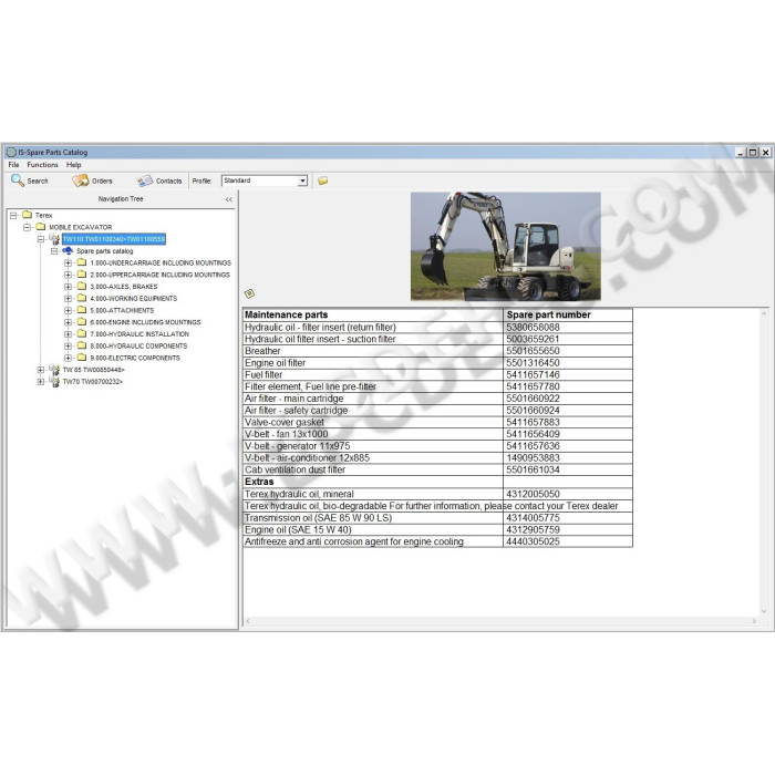 Terex Mobile Excavator TW70 TW85 TW110 spare parts catalog