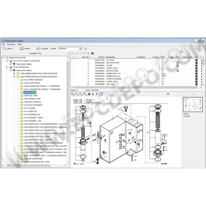 Terex Mobile Excavator TW70 TW85 TW110 spare parts catalog