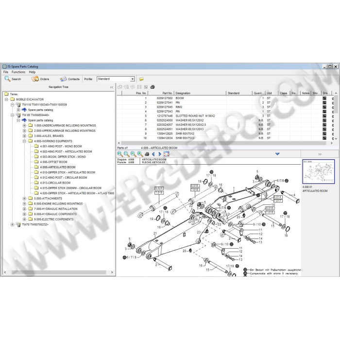 Terex Mobile Excavator TW70 TW85 TW110 spare parts catalog