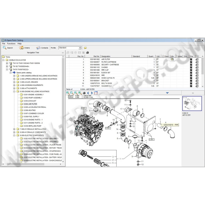 Terex Mobile Excavator TW70 TW85 TW110 spare parts catalog