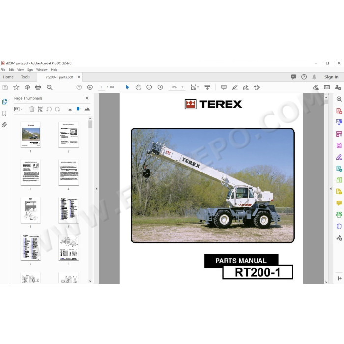 Terex Rough Terrain Crane RT200 RT200-1 spare parts manual
