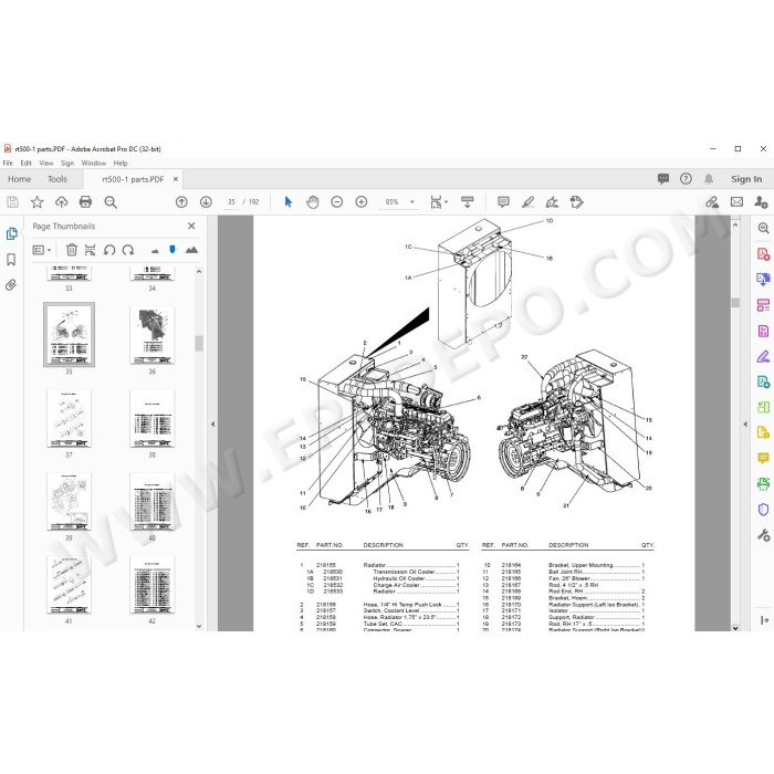 Terex Rough Terrain Crane RT500-1 spare parts manual