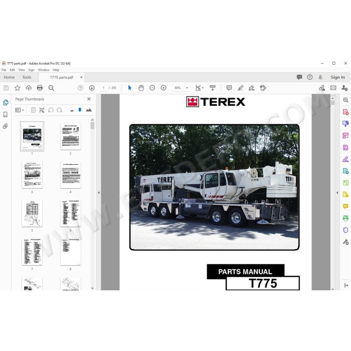 Terex Rough Terrain Crane T775 spare parts manual