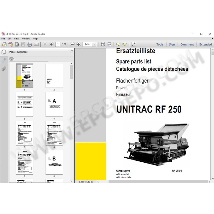 Wacker Neuson Paver UNITRAC RF250 EPC parts catalog