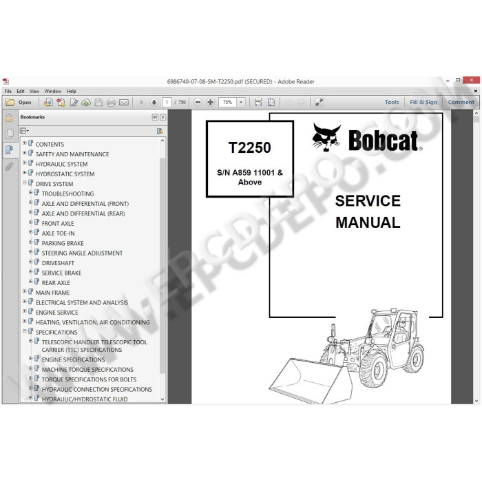 BOBCAT TELESCOPIC HANDLER T2250 SERVICE & REPAIR MANUAL